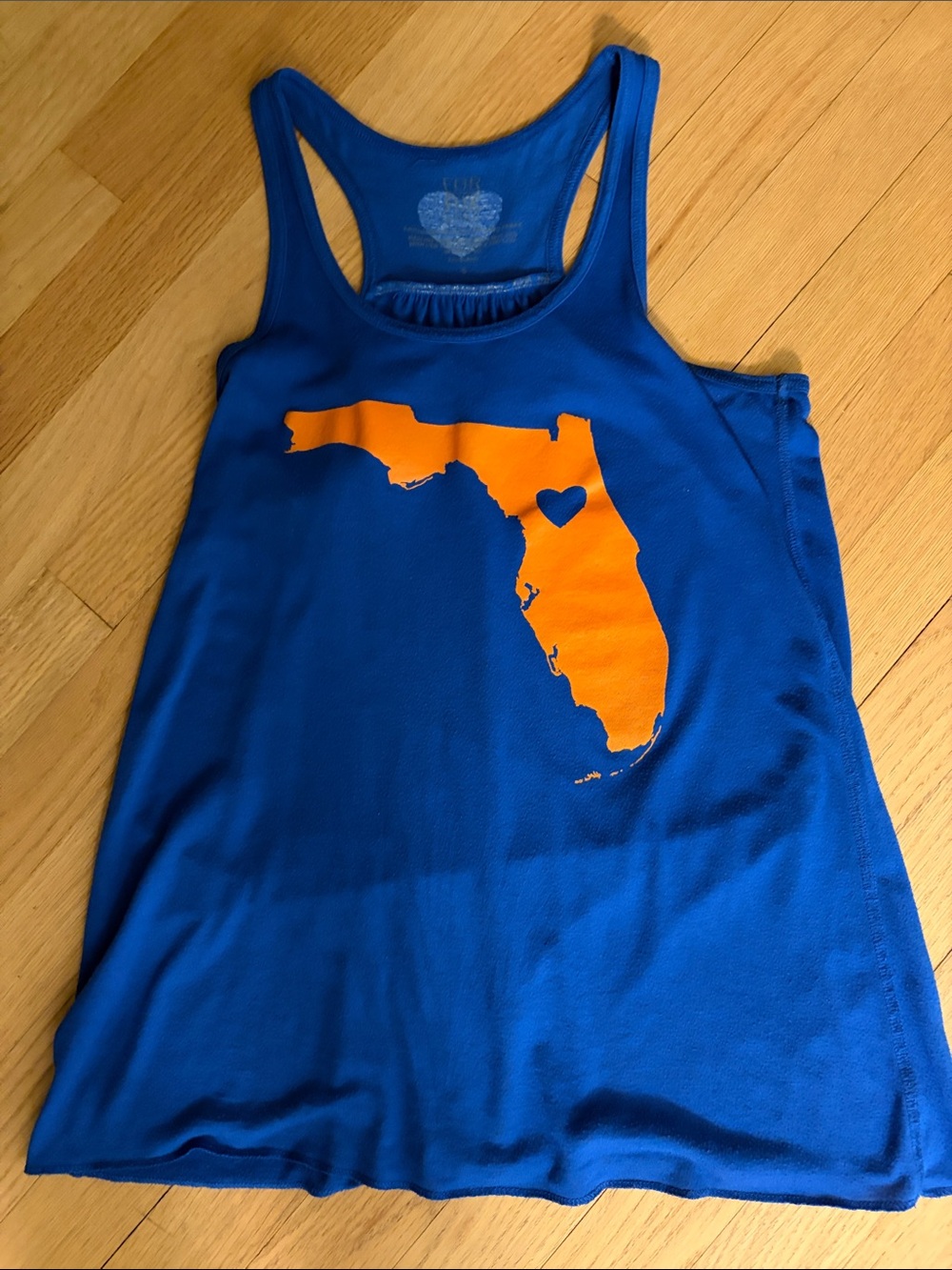 Women’s' Blue Tank Top with Orange Florida Heart Graphic